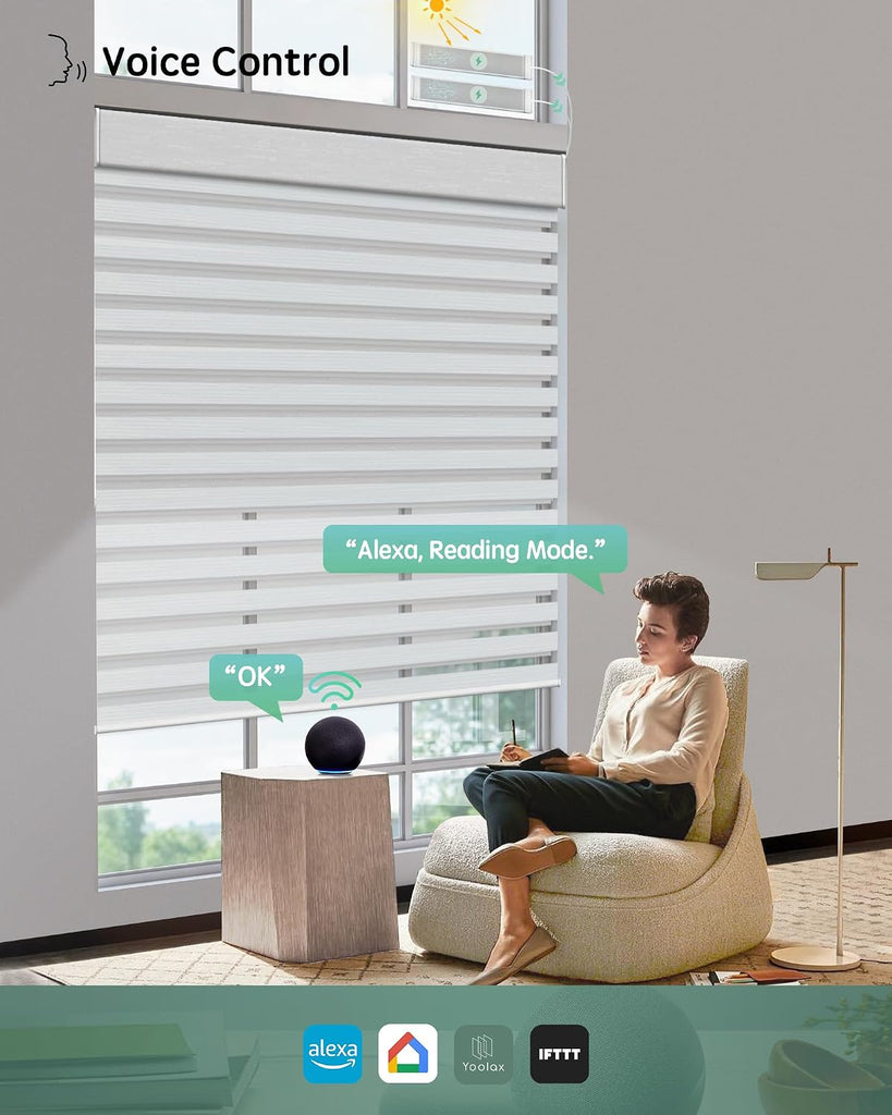 Smart Dual Roller Shades, Motorized Blinds with Remote Smart Zebra Shades Compatible with Alexa, Blackout & Room
