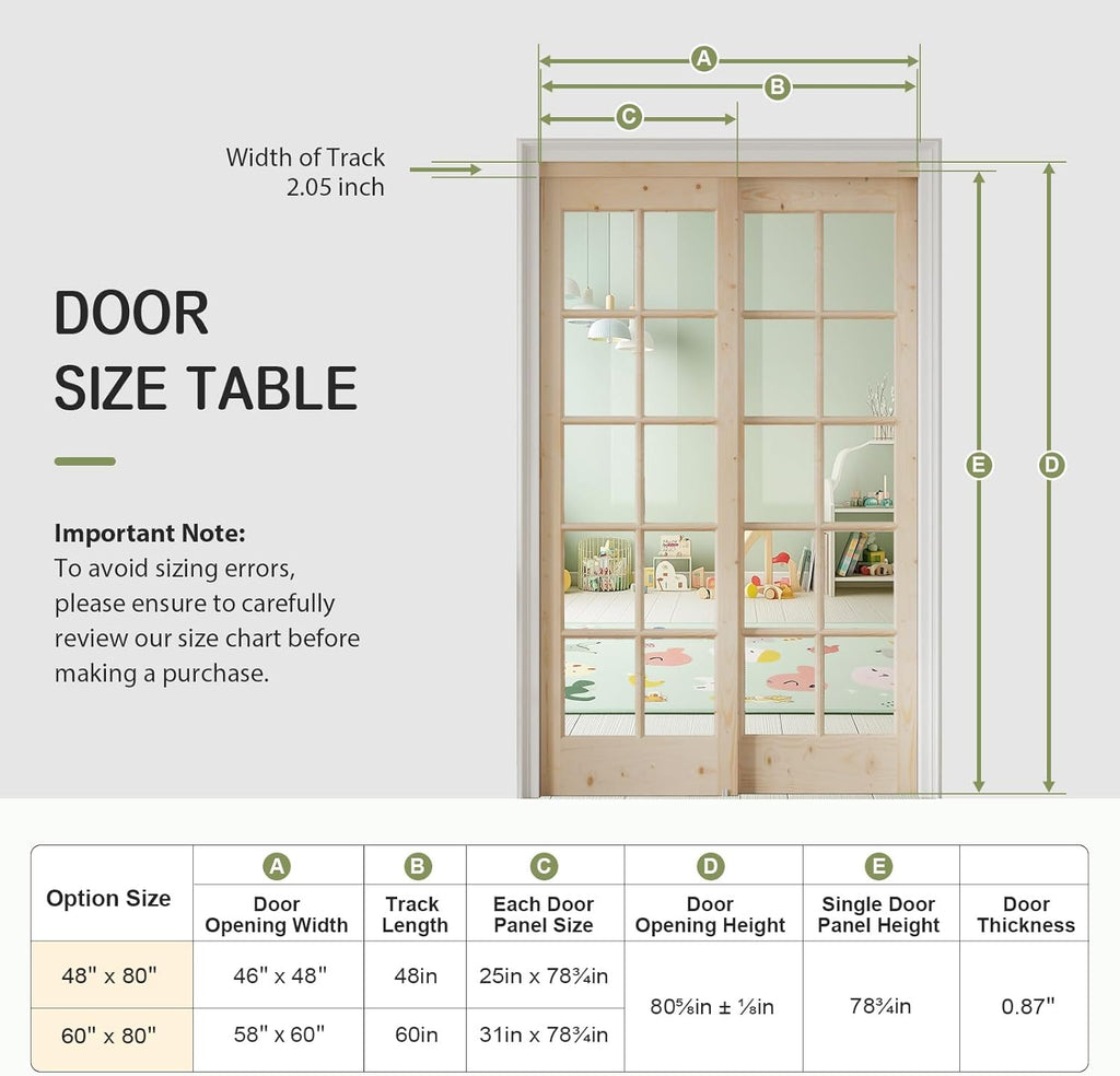 Preassembled Sliding Closet Door 60in x 80in (Double 31in), Spruce Wood Barn Door Slab with Bypass H