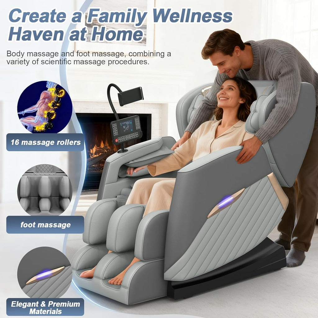 Zero Gravity Massage Chair Full Body Recliner, 16 Fixed Rollers | 10 Airbags, 5 Auto Programs, Foot Massage