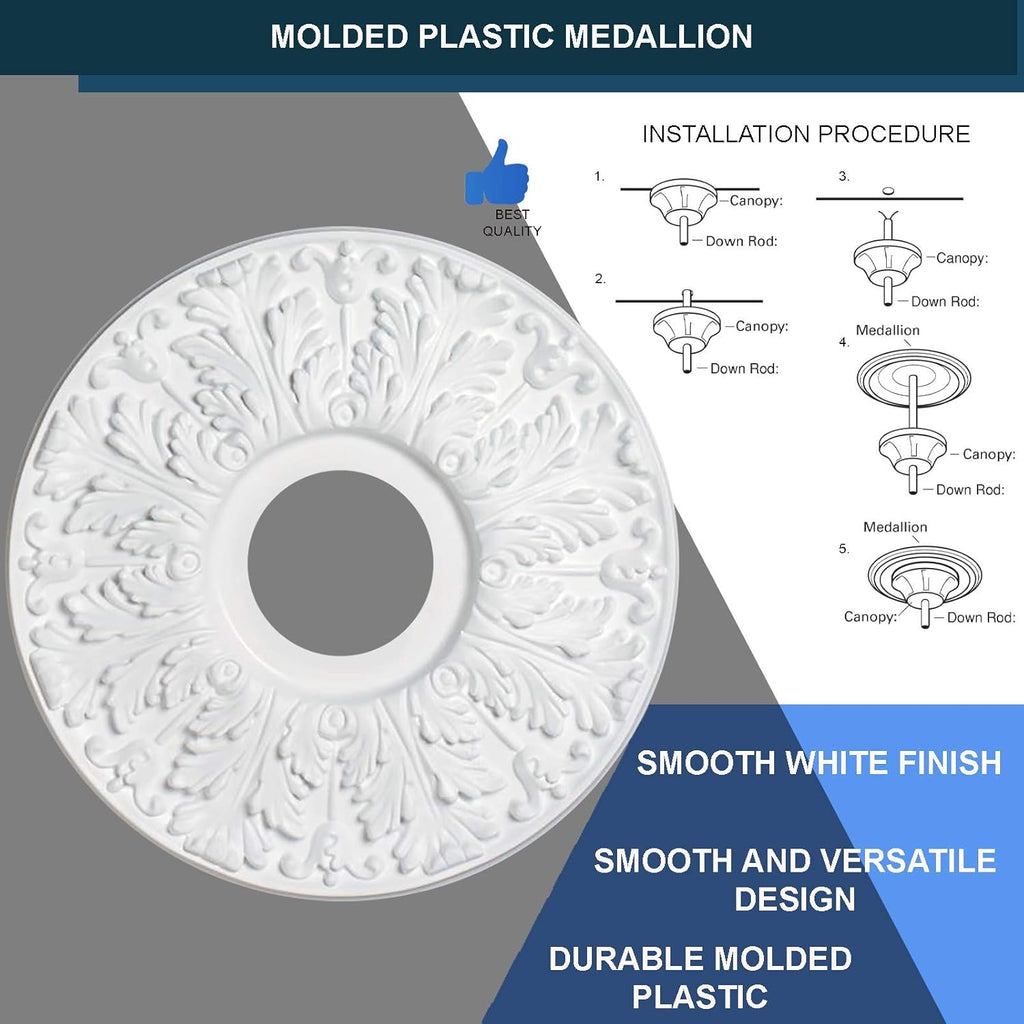 Medallion for Ceiling Light, 15-1/2-Inch Victorian Molded Plastic Ceiling Medallion in Traditional White Finish for