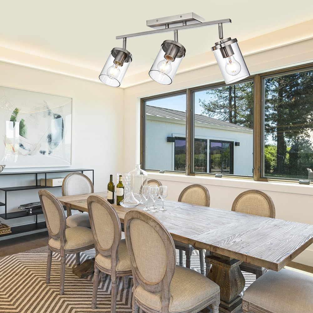 Modern Semi-Flush Mount Ceiling Light 3-Light Adjustable Ceiling Spotlight Brushed Nickel Kitchen Track Lighting