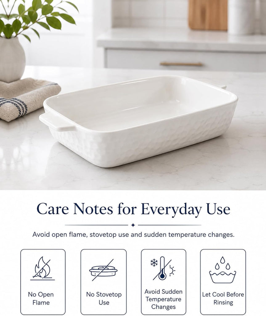 Ceramic Dish Set of 3, Casserole Dishes for Oven | Rectangular ceramic dishes with handles for lasagna, pasta, sides