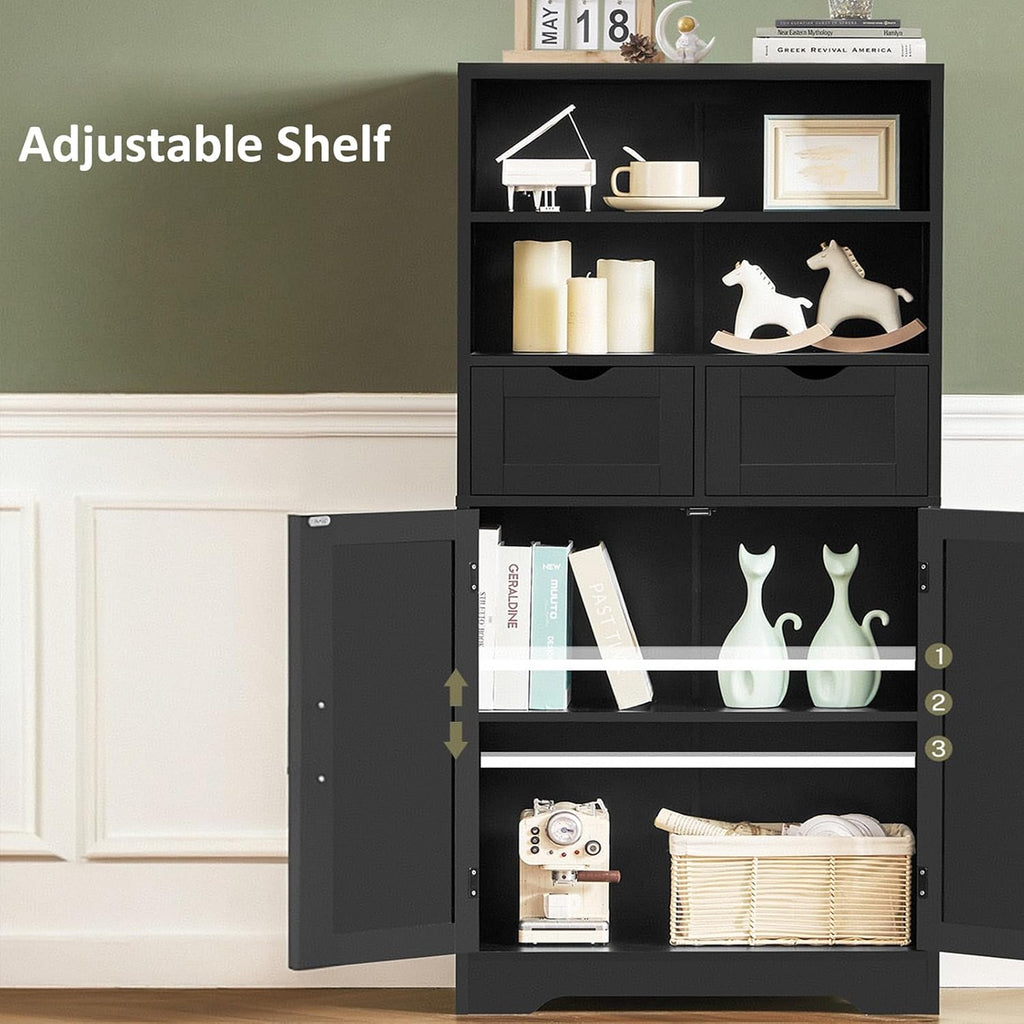 Storage Cabinet with Doors & 2 Drawers, Kitchen Cabinet with Adjustable Shelf, Pantry Cabinets, Bathroom Cabinets
