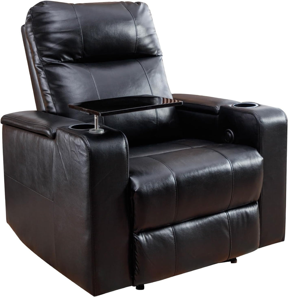 ANJ Power Recliner Chair with USB Ports, Faux Leather Home Theater Seating with Swivel Tray Table