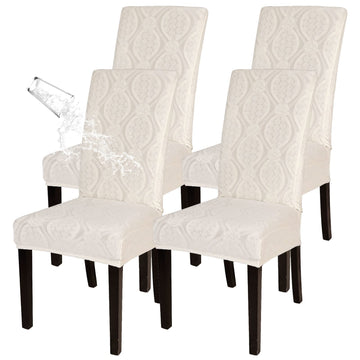 Water Repellent Dining Room Chair Cover, 4 Pack, Beige Flower Pattern