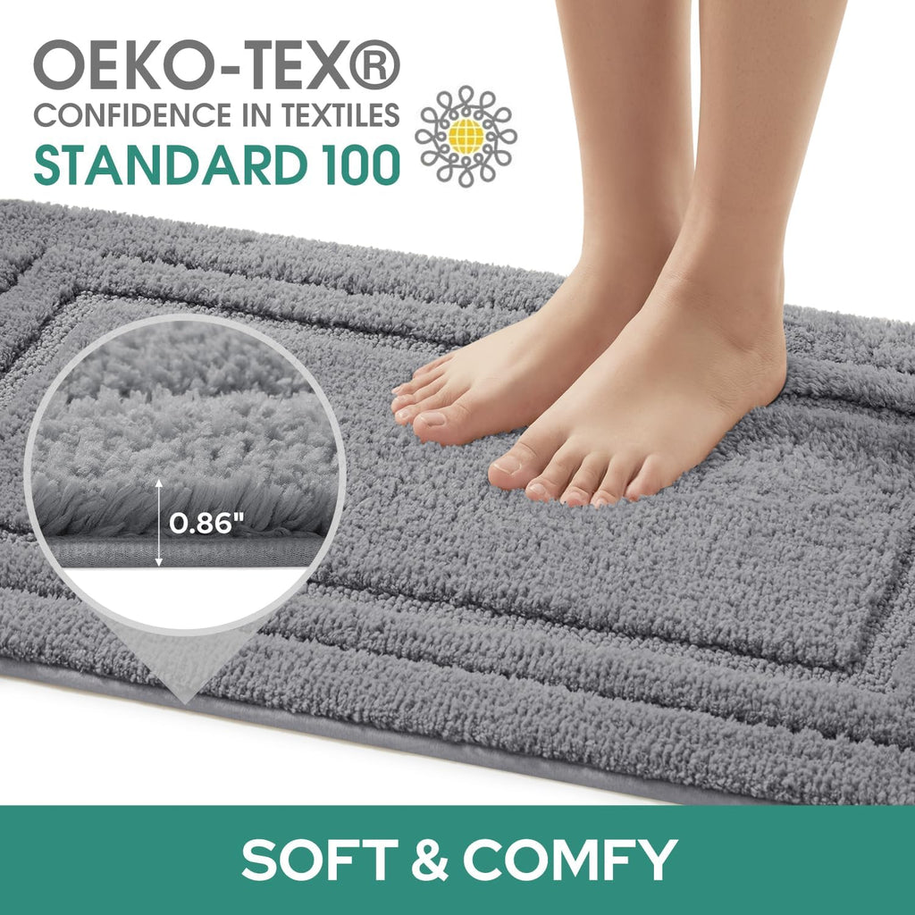 Bathroom Rugs Sets 3 Piece, Super Soft and Absorbent Non Slip Microfiber Toilet Bath Mat with U-Shaped (Grey)