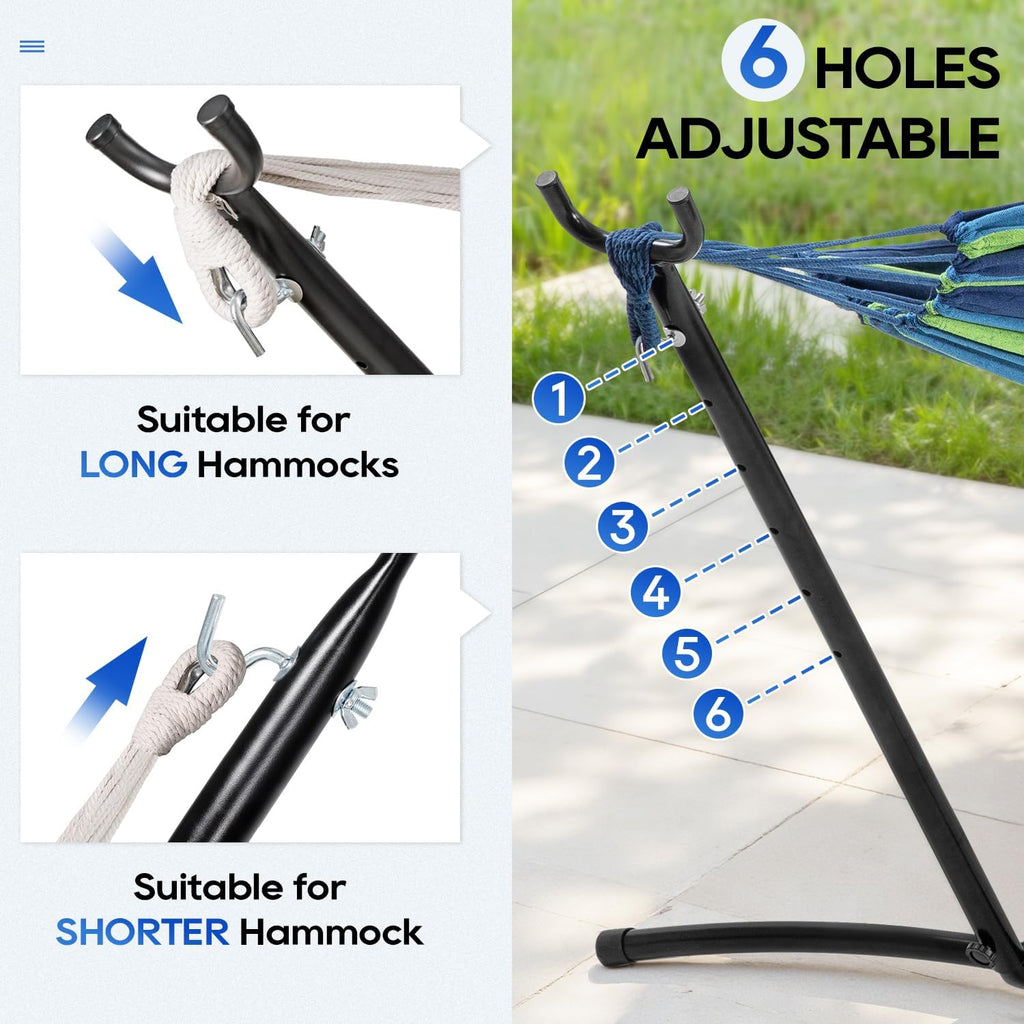 Portable Hammock Double Stand | No Hammock | Sturdy Steel Construction | 400lbs Max Load | Height Adjustable | Double