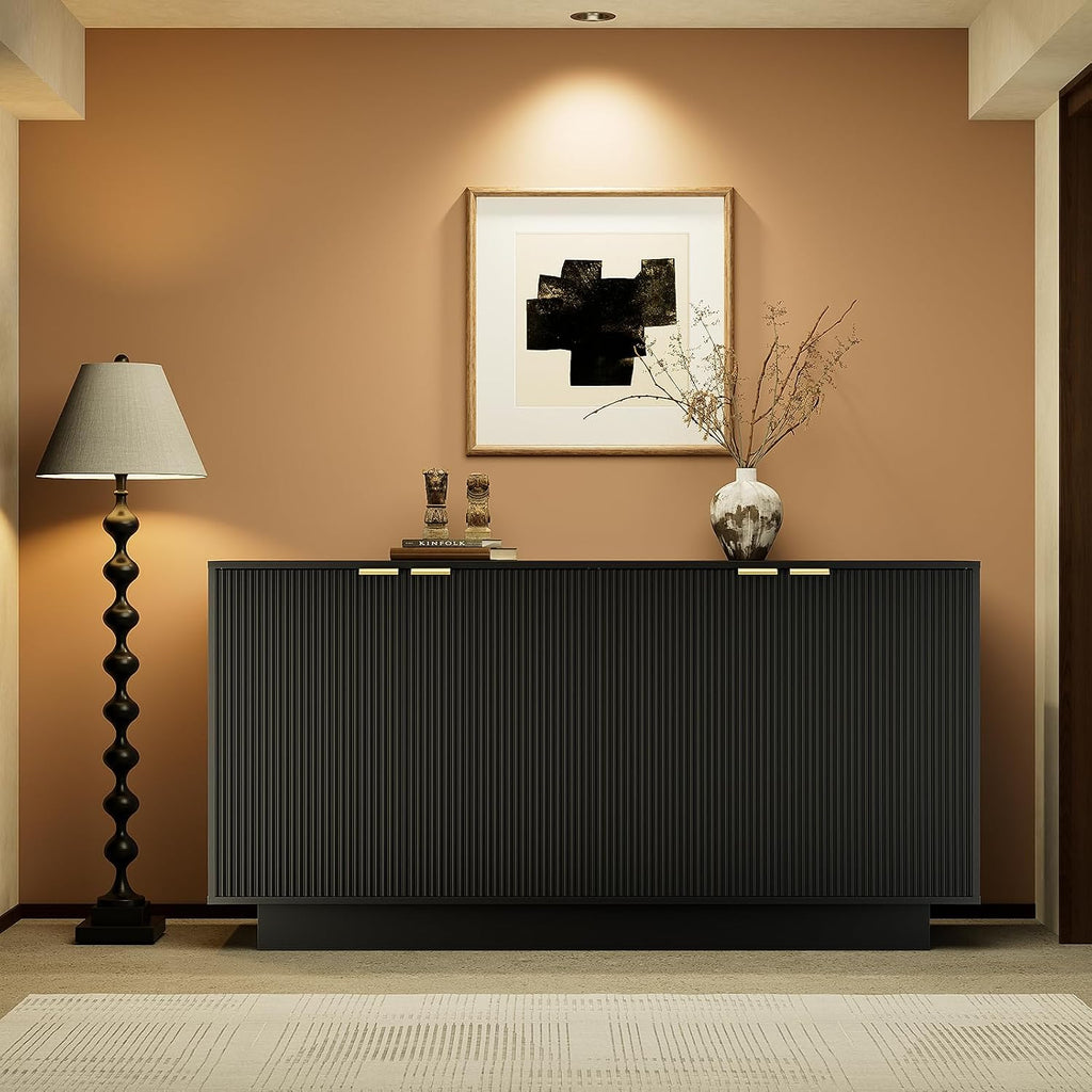 63'' Large Fluted Sideboard Buffet Cabinet, Modern Storage Cabinet with Adjustable Shelf, Console Table Wine Bar