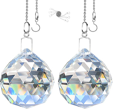 2 Pack Crystal Ball Prism Sun Shine Catcher Rainbow Pendants Maker, Hanging Crystals Prisms for Windows