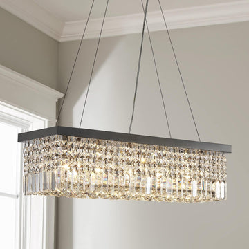 K9 Crystal Chandelier, Modern Farmhouse Chandelier, Pendant Light Fixtures, 5 E12 Base Lights, Dimension H7 x L34 x W13, Adjustable Chain Max 59"