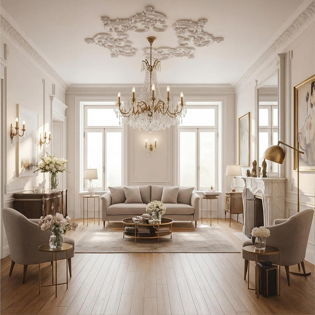 33.5'' Large PU Ceiling Medallion Combination Decorative 2.36'' ID French Style Chandelier Base Ceiling Medallion for Light Fixtures Victorian Rosette Light Covers for Chandeliers(Charming)