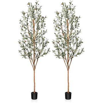 2-Pack 7FT Artificial Olive Trees, Wood Trunks & Silk Leaves