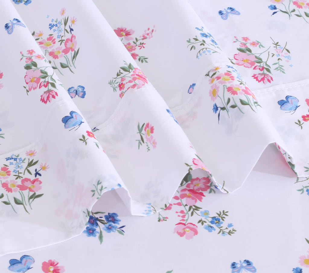 100% Cotton Split King Sheets, Percale Sheet Set, Funa Flora