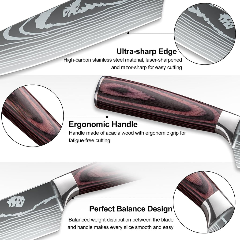 Kitchen Knife Set, 15 Pieces Knife Set with Block and Sharpener | High Carbon Stainless Steel Chef Knives Sets with