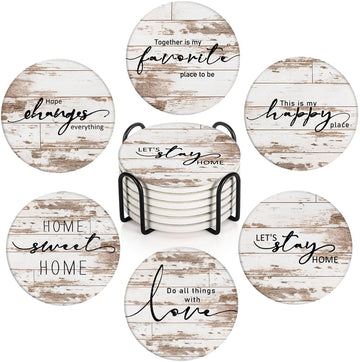 Vintage Farmhouse Coasters for Drinks, Set of 6, Ceramic Stone Vintage Farmhouse