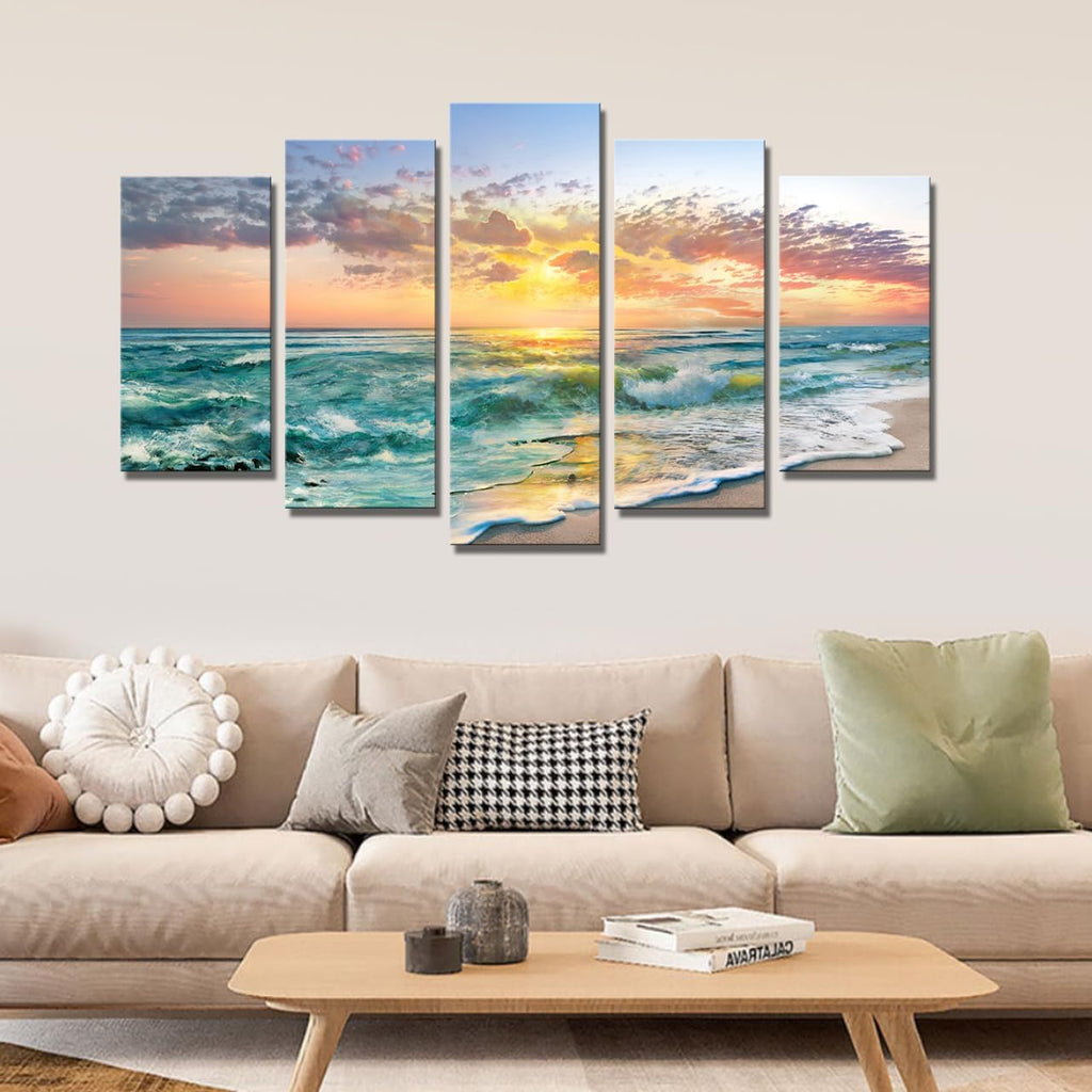 5 Piece Beach Canvas Wall art Landscape Art Canvas Wall Art Beach Decor Wall Art Sunset Nature Landscape Picture