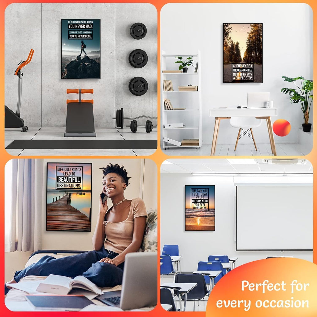 Canvas Motivational Wall Art - Set of 6 Inspirational Prints with Uplifting Phrases & Vibrant Images