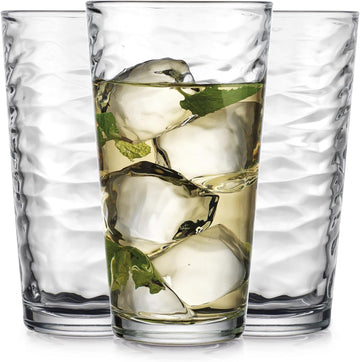 Drinking Glasses Set of 4 Highball Glass Cups, 17 Oz. Basic Cooler Glassware, ideal for Water, Juice, Cocktails, Iced
