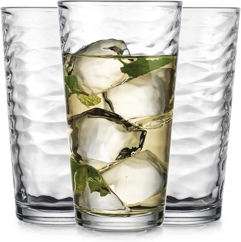 Drinking Glasses Set of 4 Highball Glass Cups, 17 Oz. Basic Cooler Glassware, ideal for Water, Juice, Cocktails, Iced