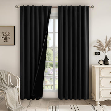 Thermal Insulated 100% Blackout Curtains 90 Inches Long with Liner