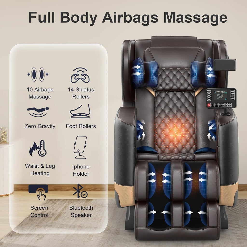 Massage Chair Full Body Zero Gravity Recliner, 2026 New Version | 14 Shiatsu Rollers, 10 Airbags, 5 Auto Modes