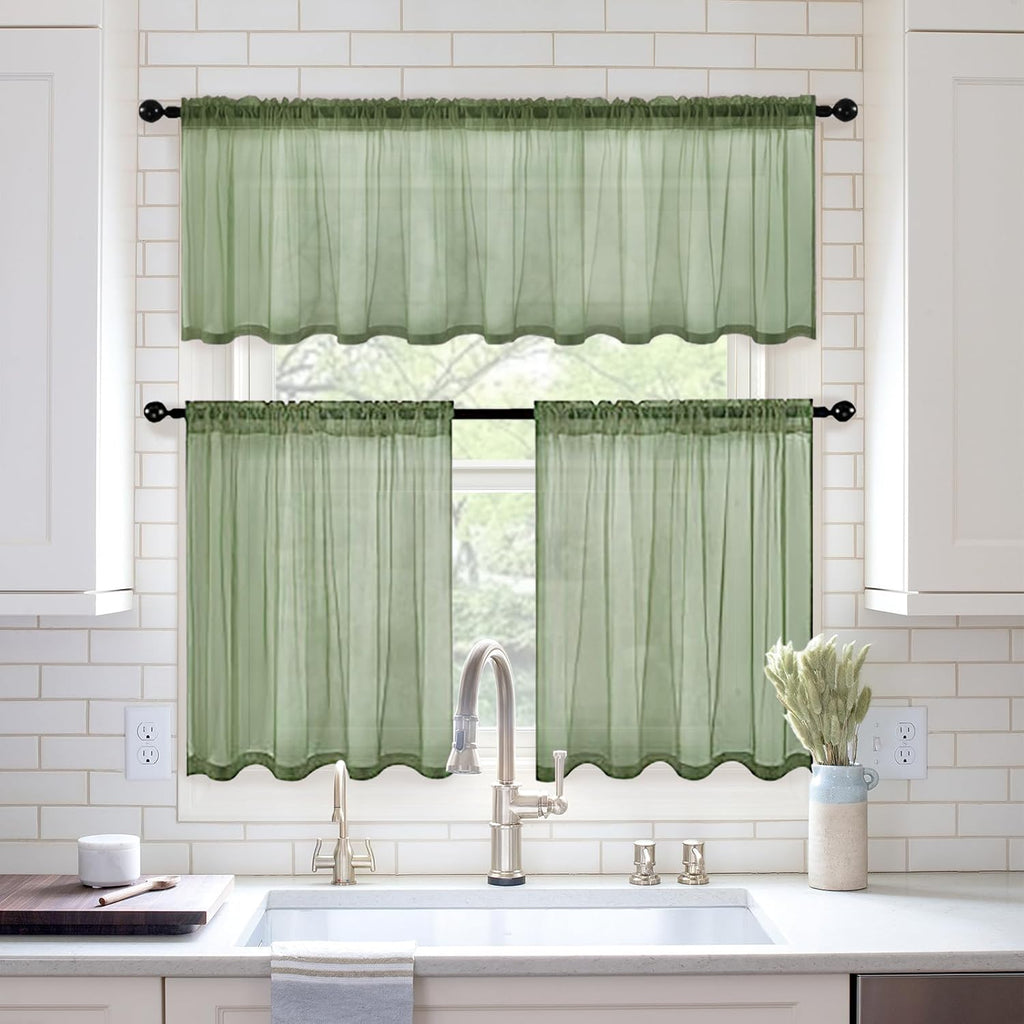 Spring Window Valance Half Sheer Curtain Valance Rod Pocket Voile Drape Extra Wide for Kitchen Cafe Bathroom Small