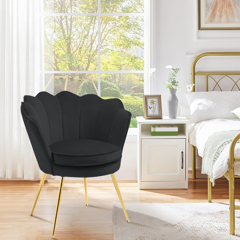 Accent Chairs Set of 2 , Velvet Upholstered Makeup Room Vanity Chair with Back, Golden Metal Legs Small Accent Side