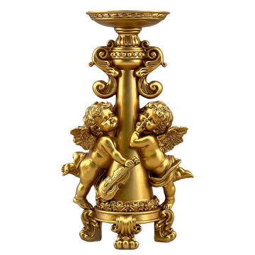 Cherub Candle Holder Resin Column Winged Angel Statue Vintage Table Decor