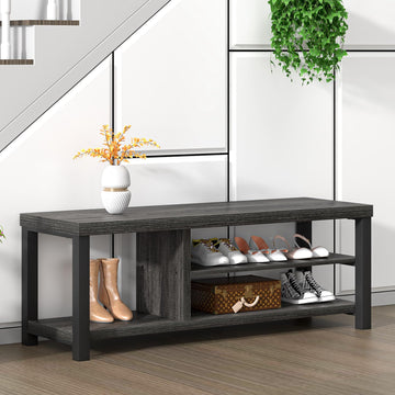 Entryway Bench with Shoe Storage, Vintage End of Bed Bench, Rustic Wooden Entry Bench Front Door Entrance, Industrial