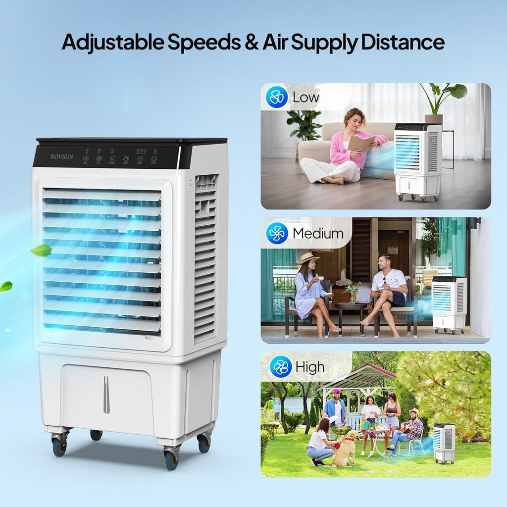 2300CFM Portable Air Cooler, 7.9Gal/30L Evaporative Swamp Cooler, 3-IN-1 Cooling Fan with Remote Control