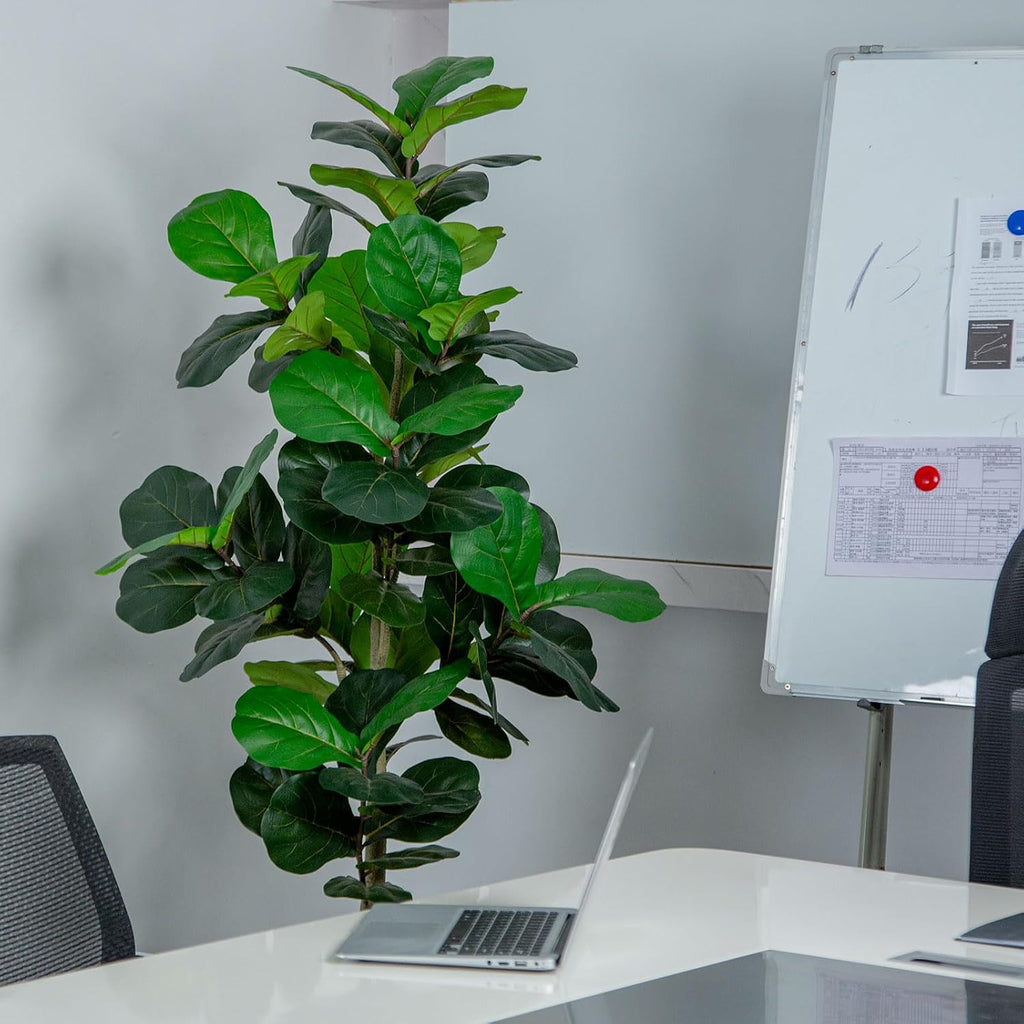 5FT Fiddle Leaf Fig Artificial Tree with White Planter Pot,Faux Floor Plant, Indoor and Outdoor Fake Plants Decor
