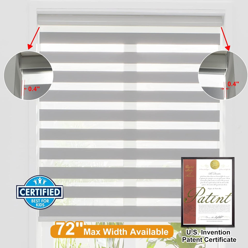 Cordless Zebra Blinds for Windows Free-Stop Window Blinds (30" W X 72" H, Grey) Dual Layer Light Control for Day and Night, Light Filtering Sheer Shades for Home, Easy to Install