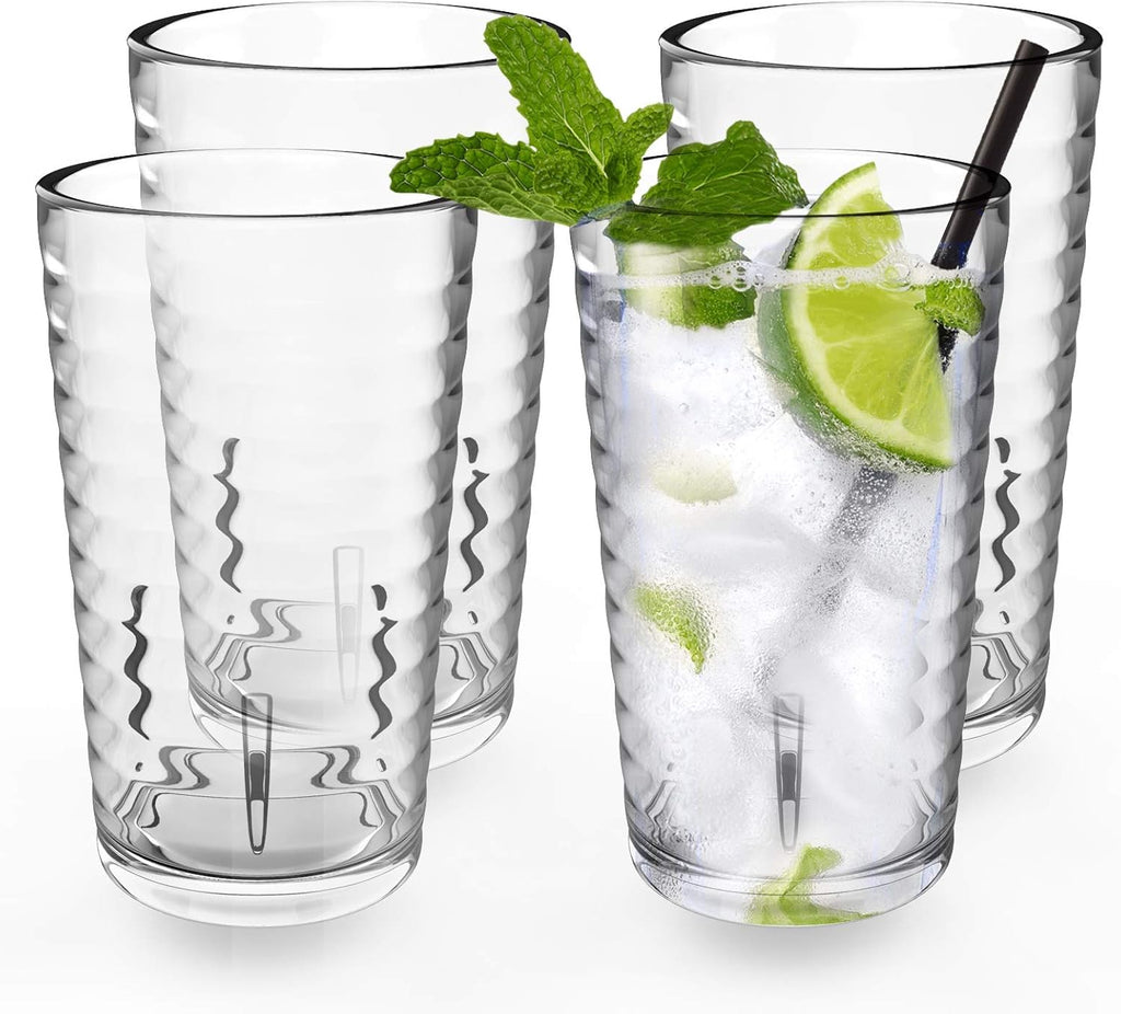 Plastic Tumblers Cups, [UNBREAKABLE Acrylic] Plastic Water Tumbler Drinking Glasses, 13-Ounce Set of 4