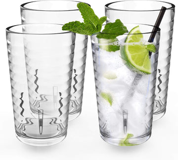 Plastic Tumblers Cups, [UNBREAKABLE Acrylic] Plastic Water Tumbler Drinking Glasses, 13-Ounce Set of 4