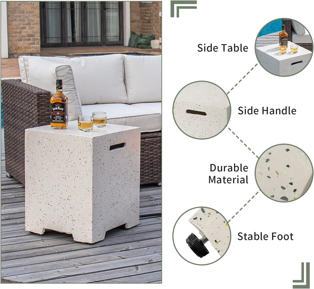 2-Piece Outdoor Propane Fire Pit Table Set w Tank Table, 28" Terrazzo Round Fire Table (Certified, 40,000 BTU) w 16" Tank Cover Side Table 20lb - Image 5