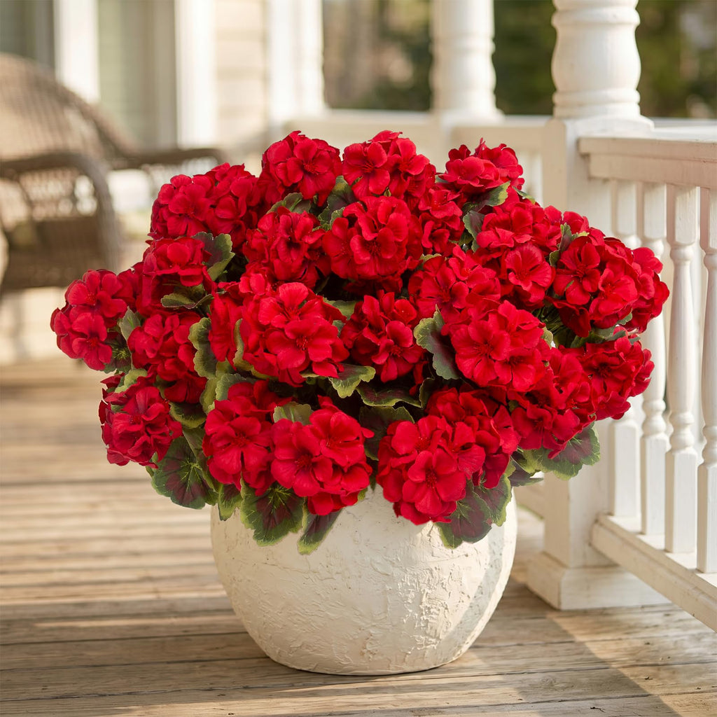 16 Pcs Artificial Geraniums for Outdoor Christmas Decor, Red