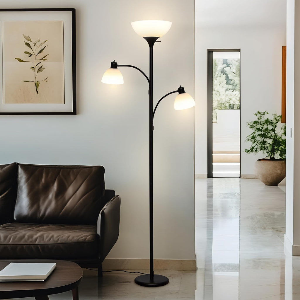 Sky Dome Double LED Floor Lamp, Torchiere Super Bright Floor Lamp with 2 Reading Lamps & Offices