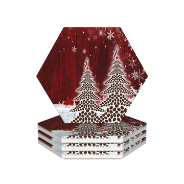 Christmas Tree Coasters for Drinks Xmas Winter Snowflakes Wooden Absorbent Ceramic Coasters Set of 4 for Coffee Table