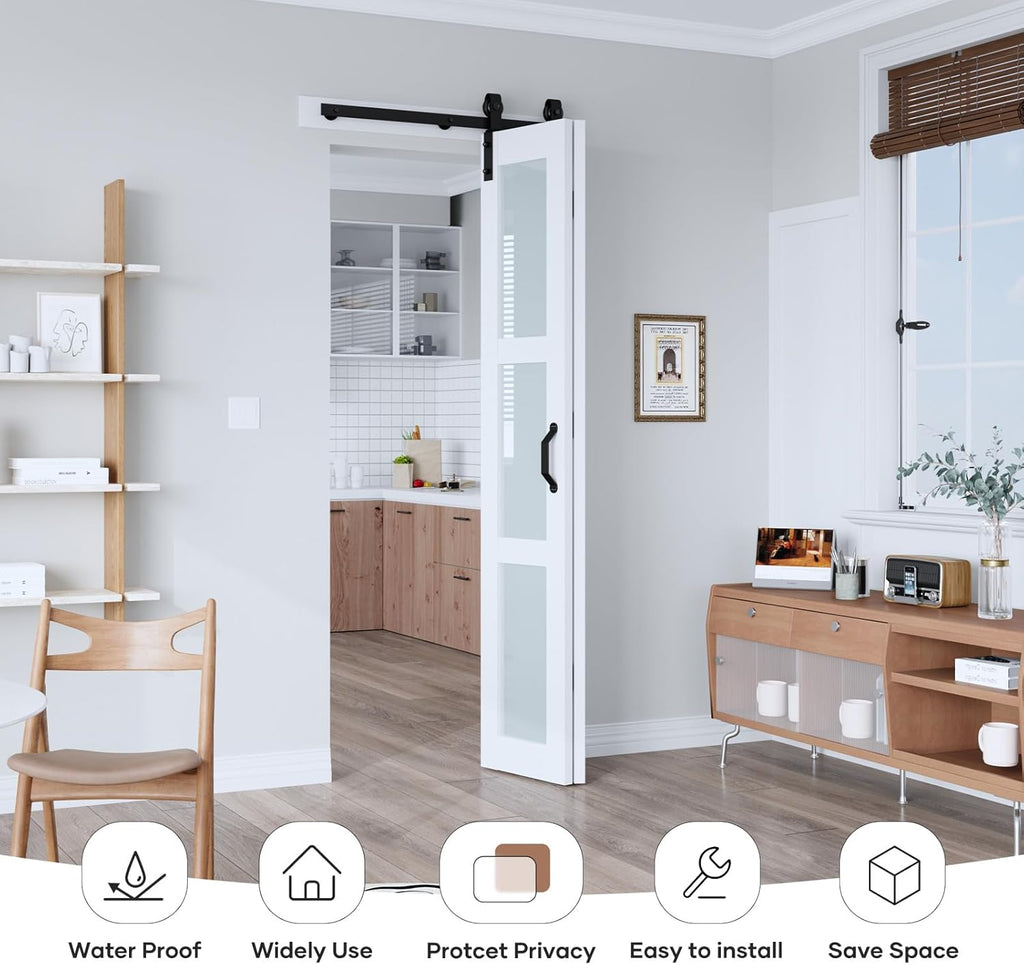 32"x 84" (Double 16" x 84") Bifold Barn Door, Bifold Sliding Barn Door with Hardware Kit, Solid MDF 