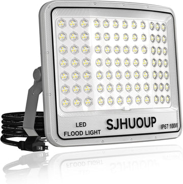 100W Flood Lights Outdoor, 11000LM Super Bright Flood Light Outdoor, LED Flood Lights with Plug,IP67 Waterproof,6500K