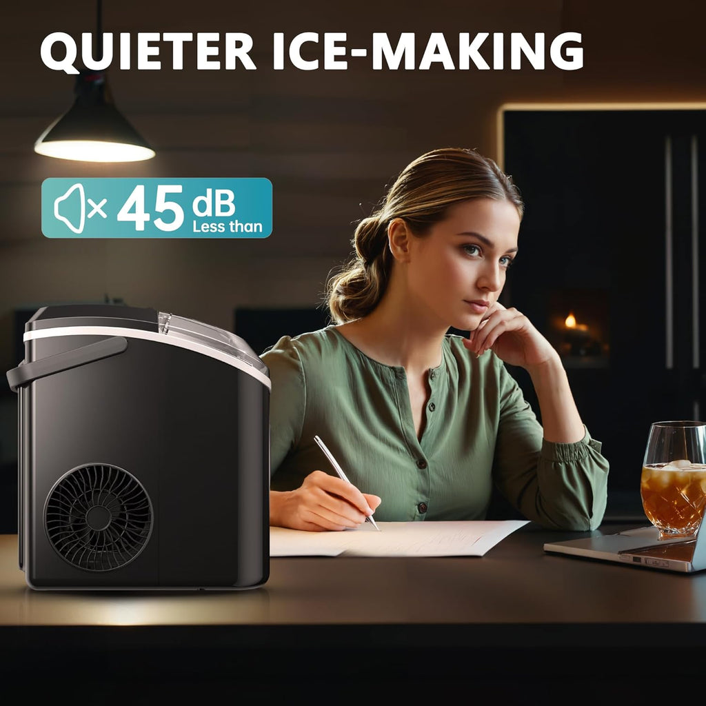Nugget Ice Maker Countertop with Handle, Ready in 6 Mins, 34lbs Per Day, Removable Top Cover, Auto-Cleaning, Portable