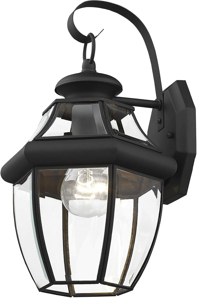 Monterey Outdoor Wall Lantern with Clear Beveled Glass, 13 Inch - Black