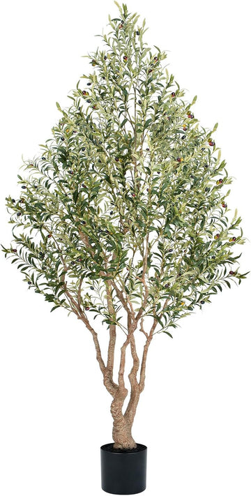 7ft Faux Olive Tree - Large Artificial Olive Tree with Realistic 1513 Leaves and 122 Olives - Lush and Elegant Fake