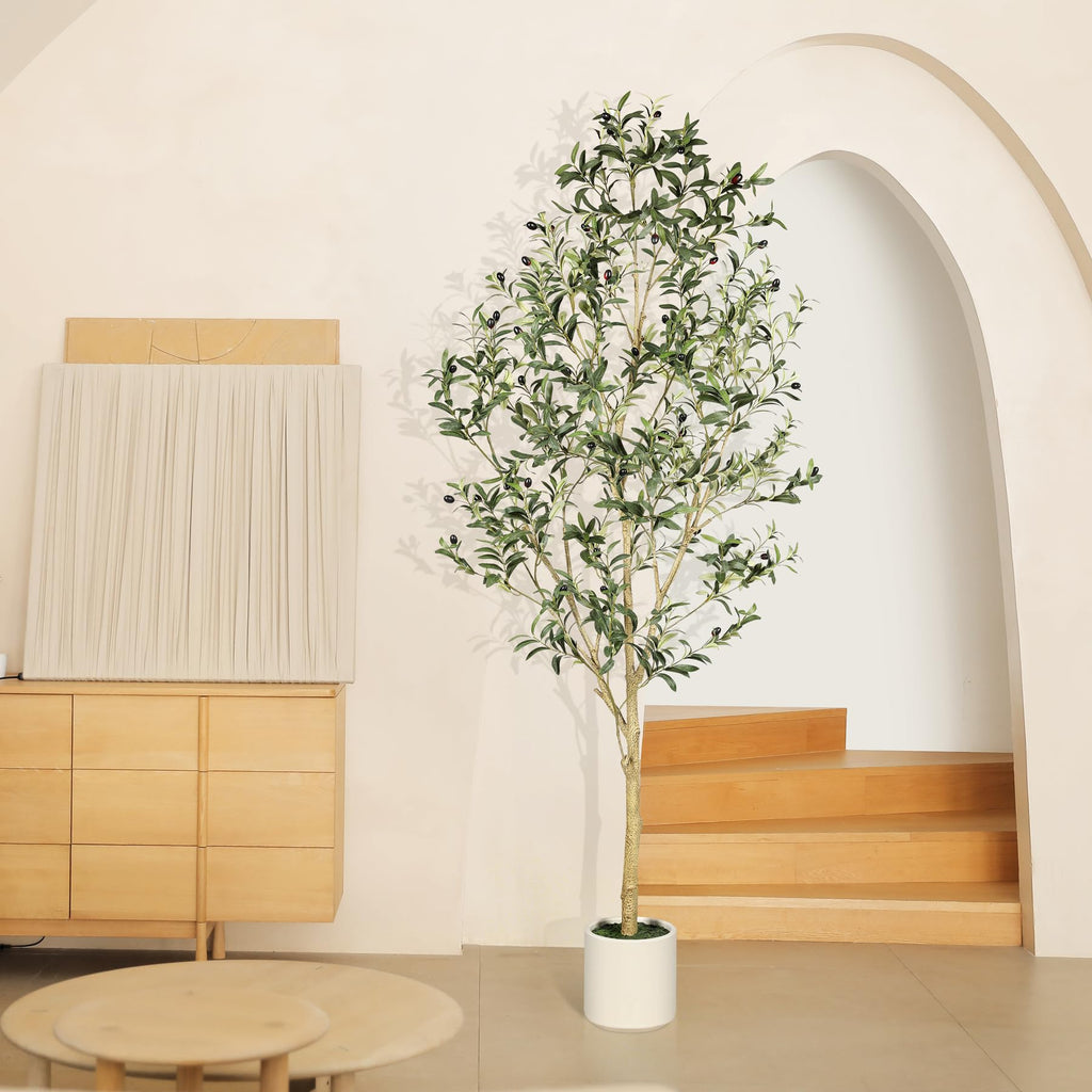 Faux Olive Tree 7ft with Sturdy White Planter