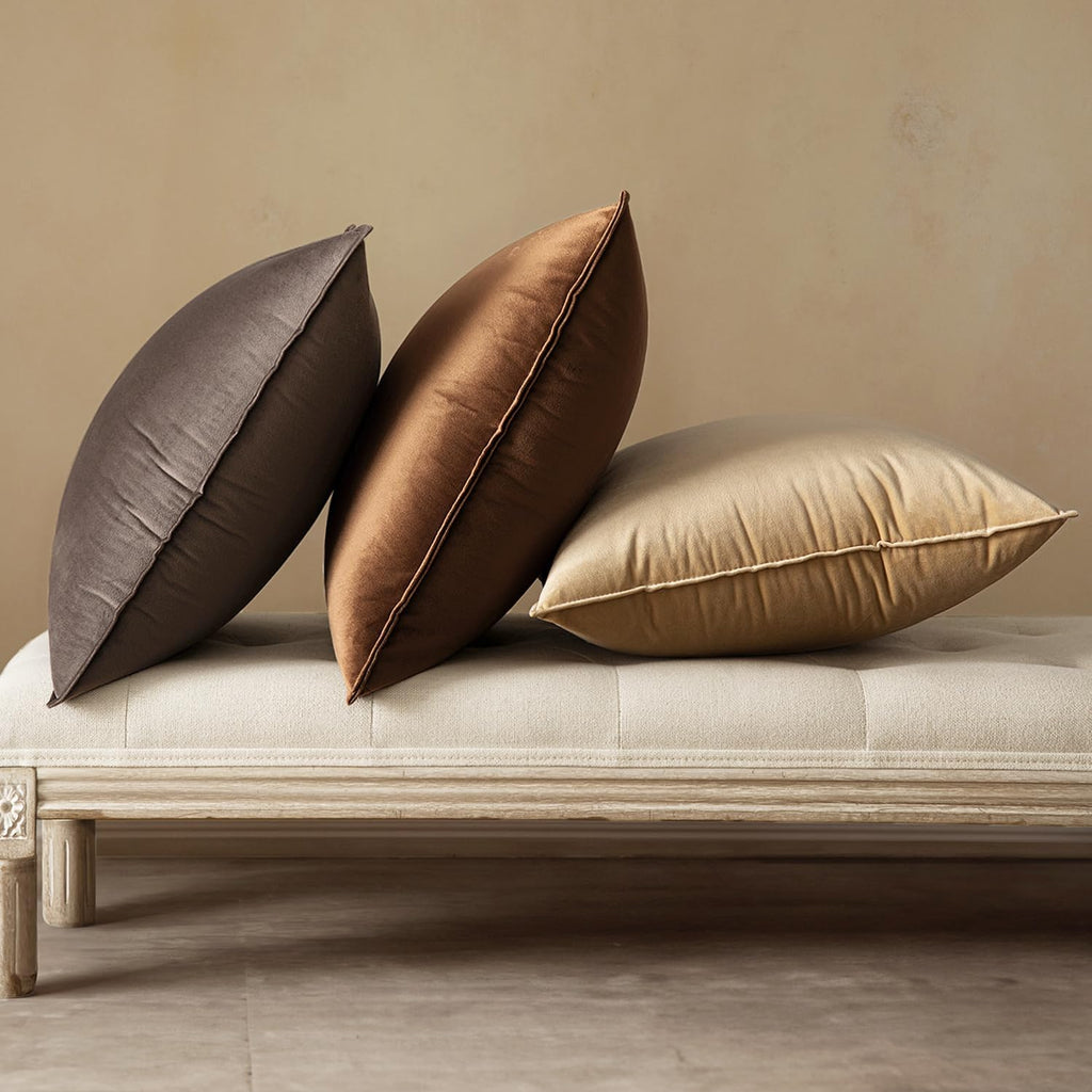 Brown Velvet Lumbar Throw Pillow Covers 12x20 Soft Decorative Solid Square Cushion Cases Pack of 2 Modern Luxury Home