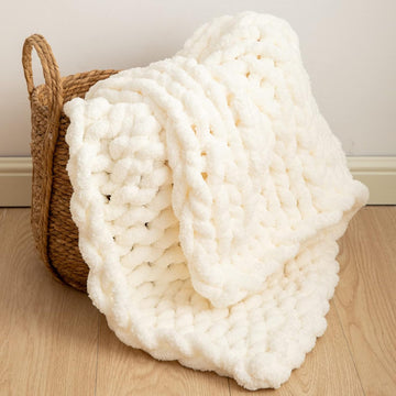 Chunky Knit Blanket Throw 40"×40" Knitted Throw Blankets