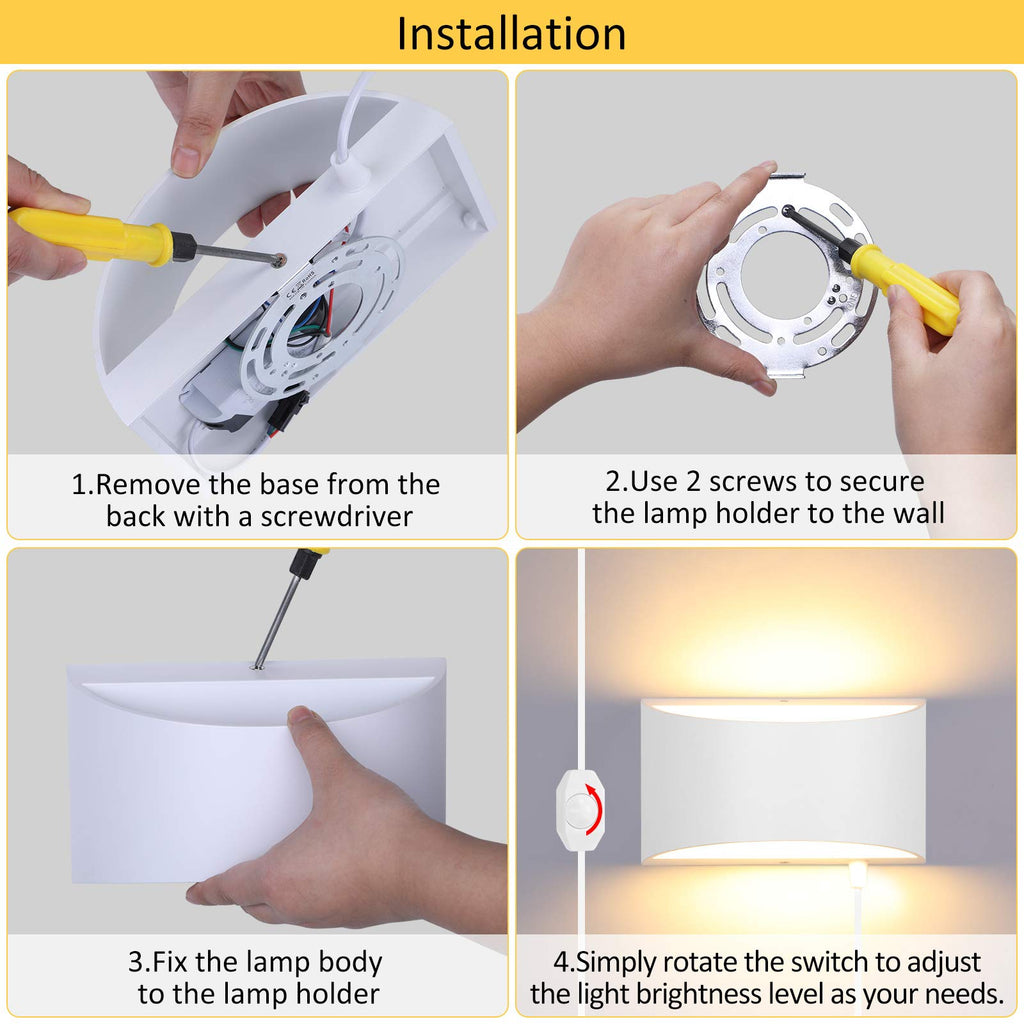 Plug in Wall Sconces LED, Warm White, Dimmable