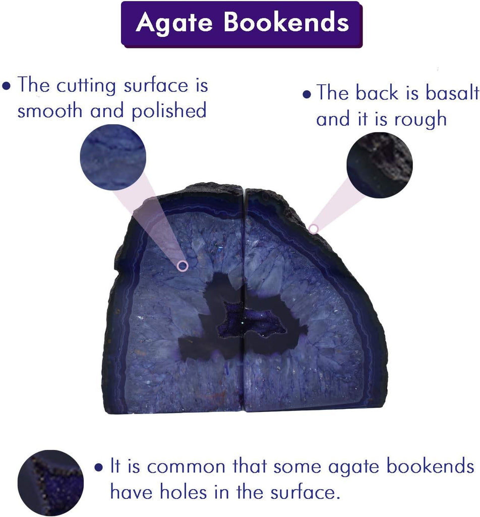 Agate Geode Bookends Silver Electroplated Small Bookends for Shelves, Non-Skid Bookend, Book Stopper for