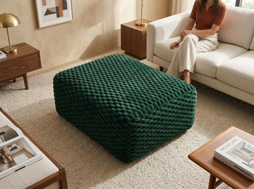 Oversized Ottoman Foot Rest, 35.4" Large Boneless Fabric Ottoman Sofa, Pocket Spring Chenille Coffee Table & Floor