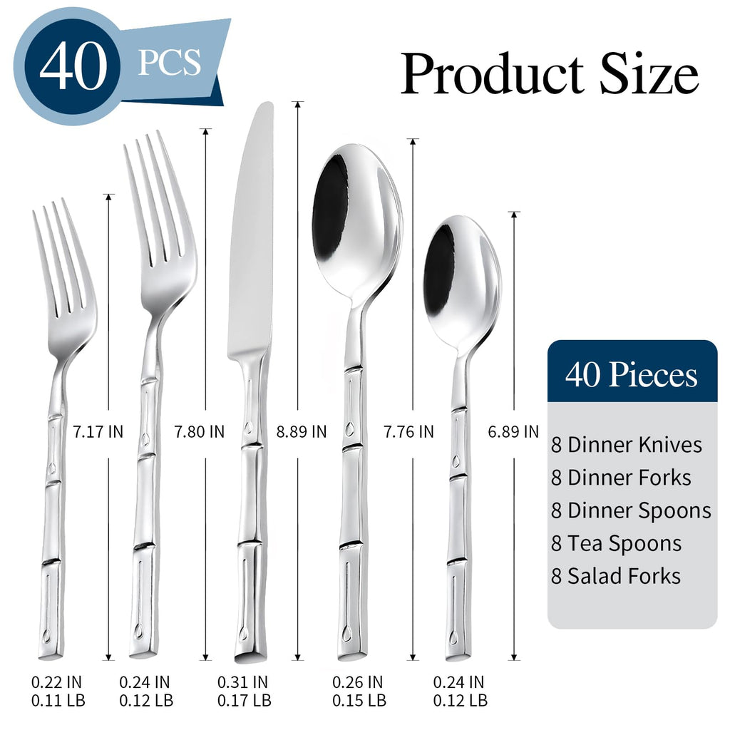 Silverware Set 40-Piece Bamboo Pattern Service for 8